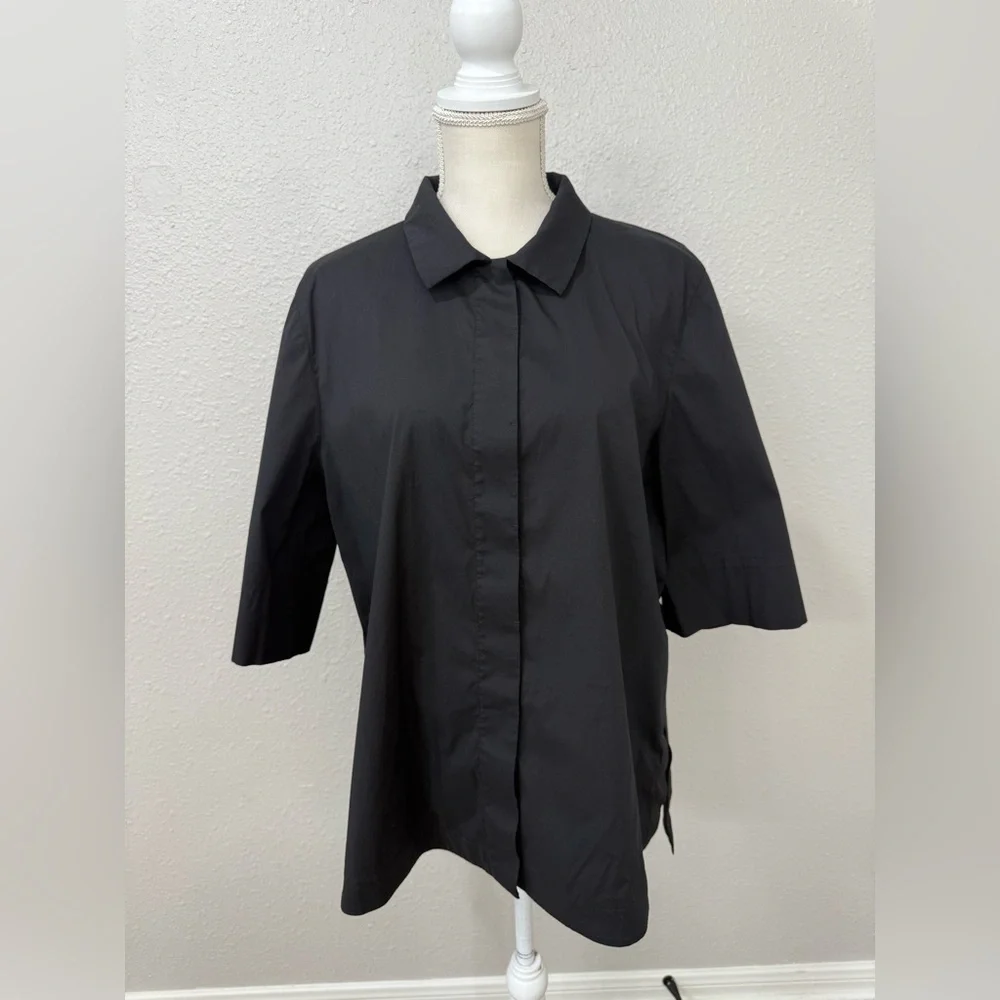 Lafayette 148 New York Plus Marla Blouse Women's Black XL - Picture 2 of 10